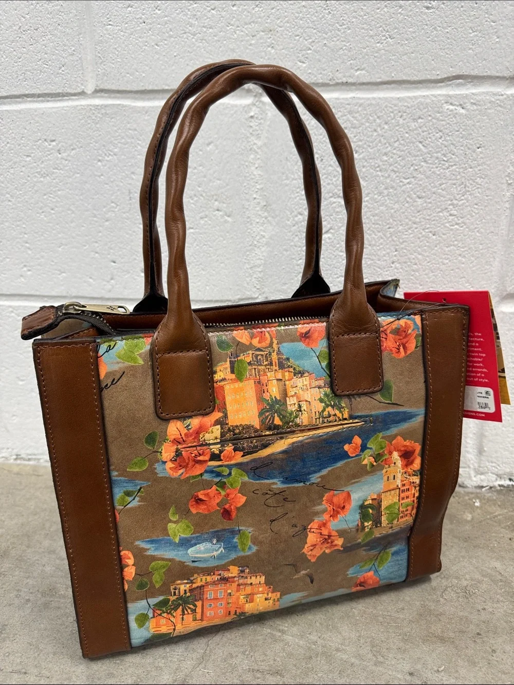 Patricia Nash Brown Floral Coastal Print Satchel